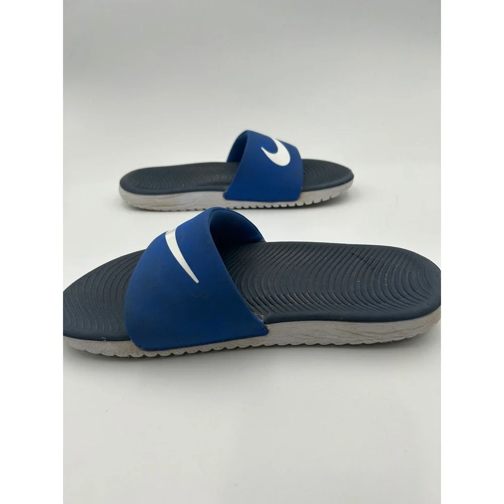 Nike Kawa Slides Boys Size 4.5 Royal Blue Navy Athletic Slip On Sandals 5227